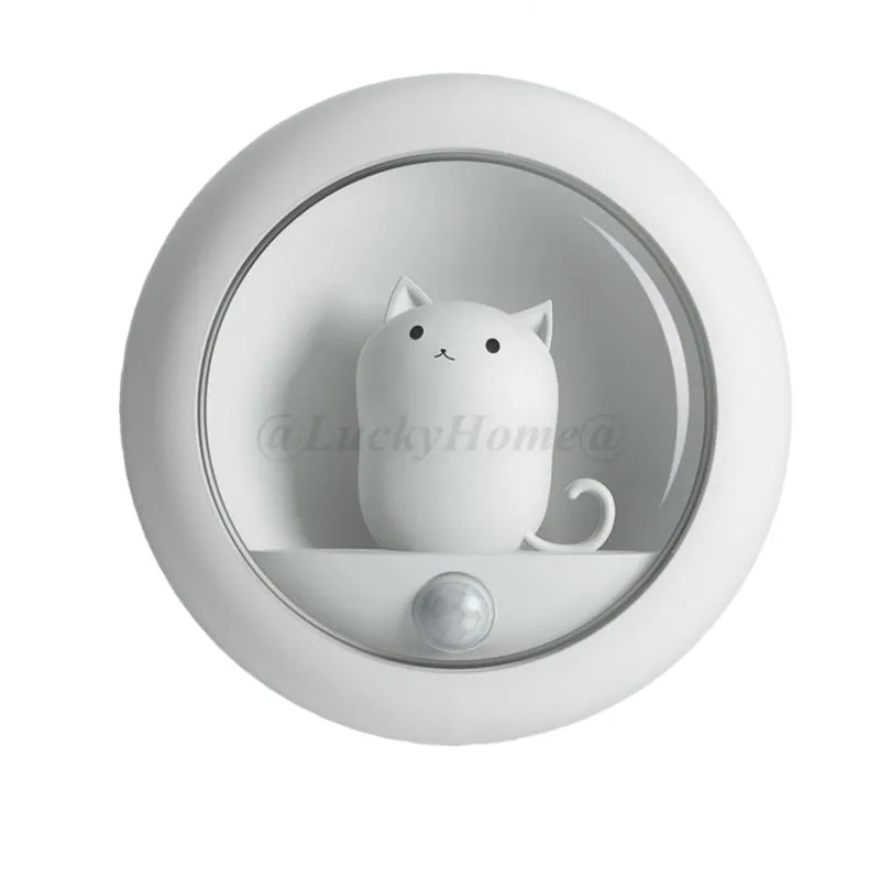 Creative Cat Smart LED Night Light PIR Motion Sensor USB Rechargeable Lamp Decor