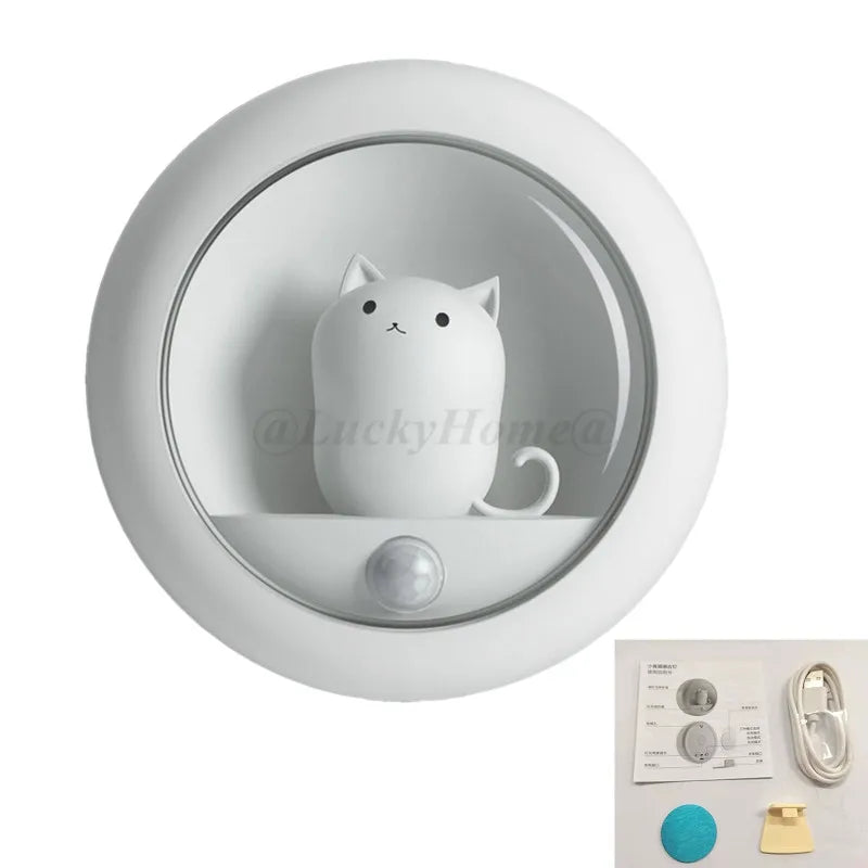 Creative Cat Smart LED Night Light PIR Motion Sensor USB Rechargeable Lamp Decor