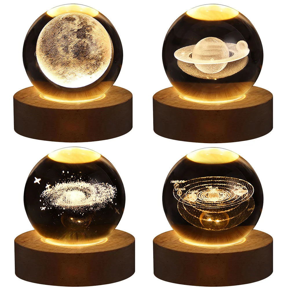 3D Crystal Ball Night Light with Wooden Base