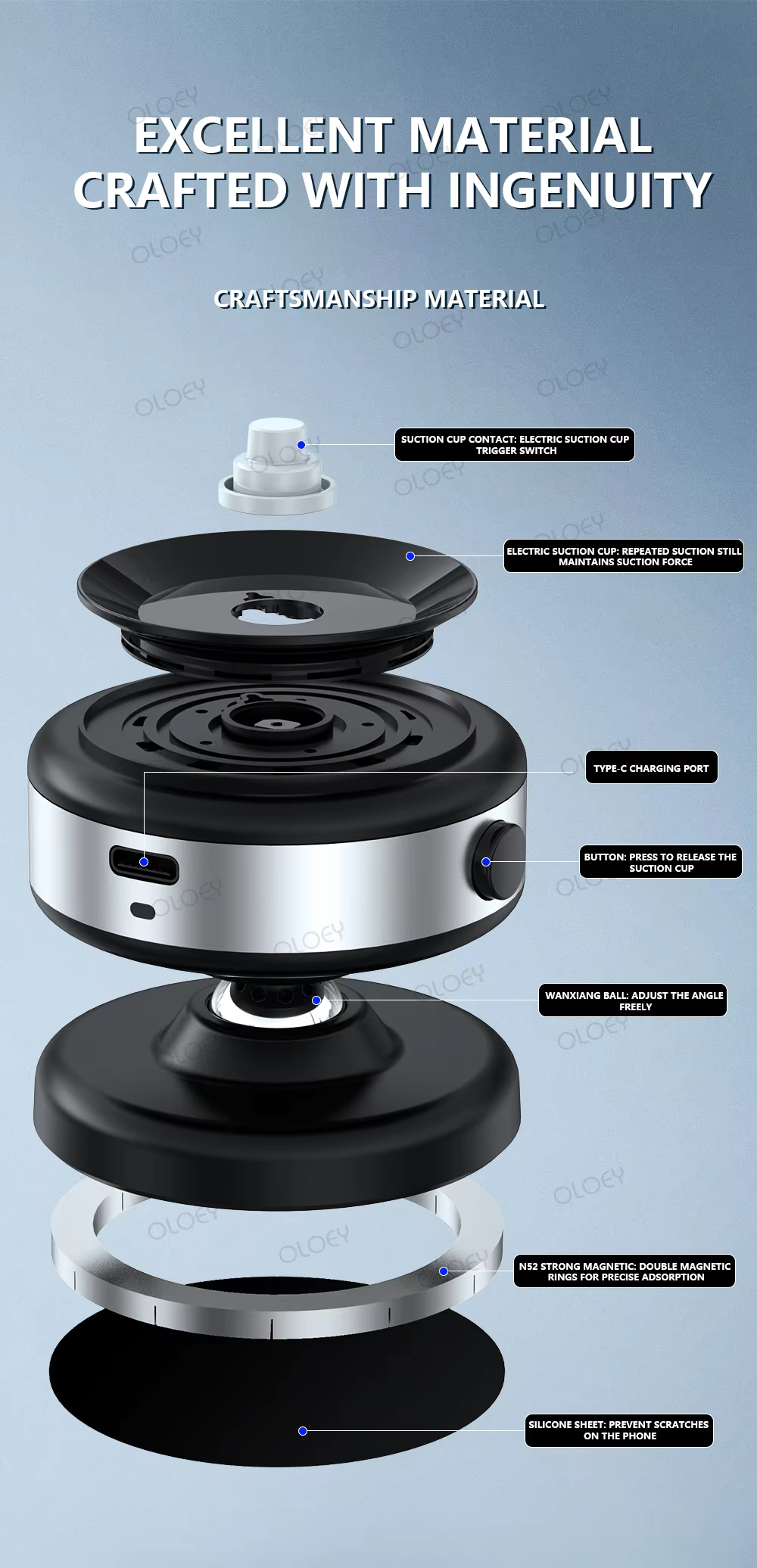 360° Rotatable Magnetic Phone Holder with Vacuum Suction