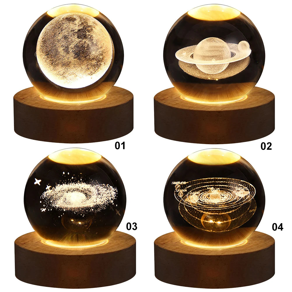 3D Crystal Ball Night Light with Wooden Base