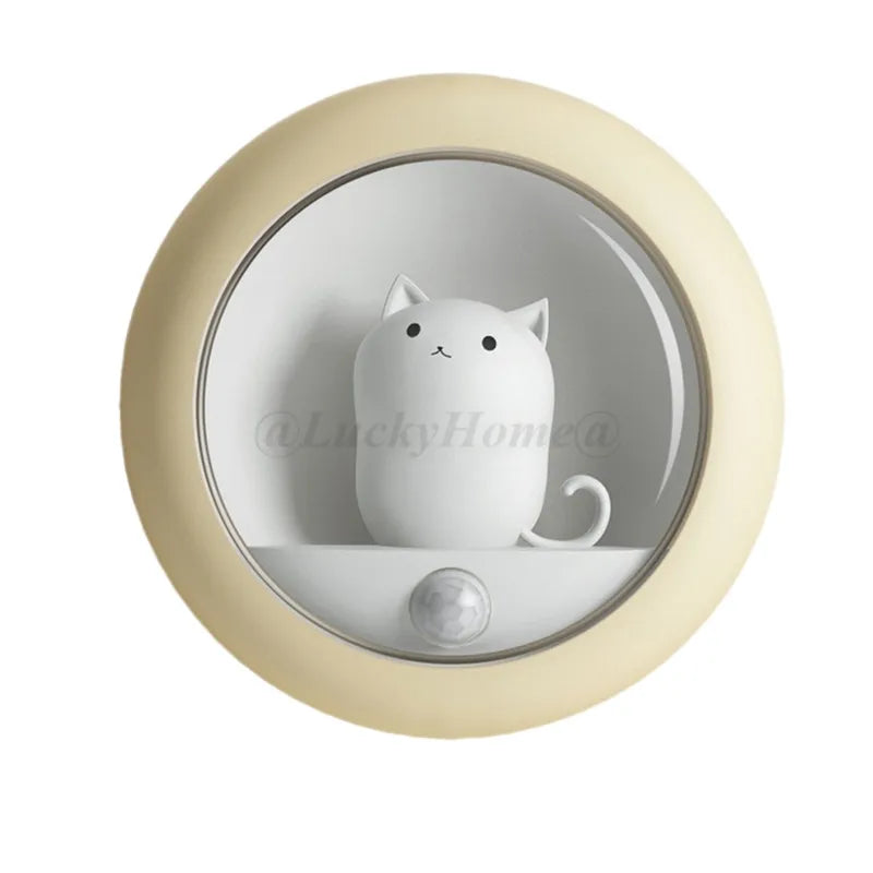 Creative Cat Smart LED Night Light PIR Motion Sensor USB Rechargeable Lamp Decor