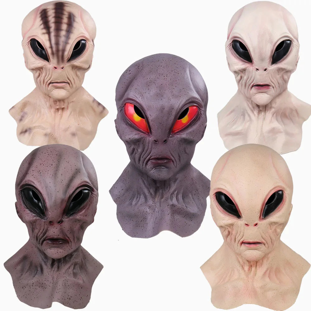 Halloween Alien Mask Cosplay Horror UFO Skull Latex Masks Helmet Carnival Dress up Party Costume Props