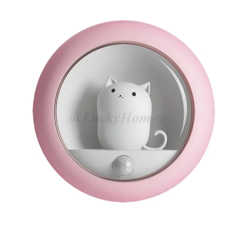 Creative Cat Smart LED Night Light PIR Motion Sensor USB Rechargeable Lamp Decor