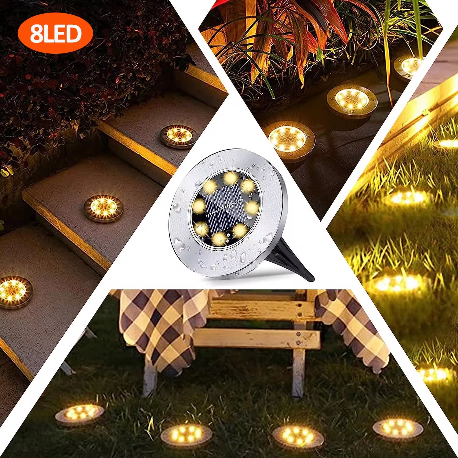 Solar Ground Lights Outdoor Decorations, 12LED Solar Garden Lights Waterproof, Solar Disk Lights for Yard, Pathway, Lawn, Patio